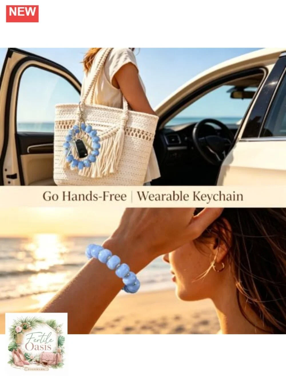 Wearable Beaded Wrist Keychain Bracelet Key Holder for Women